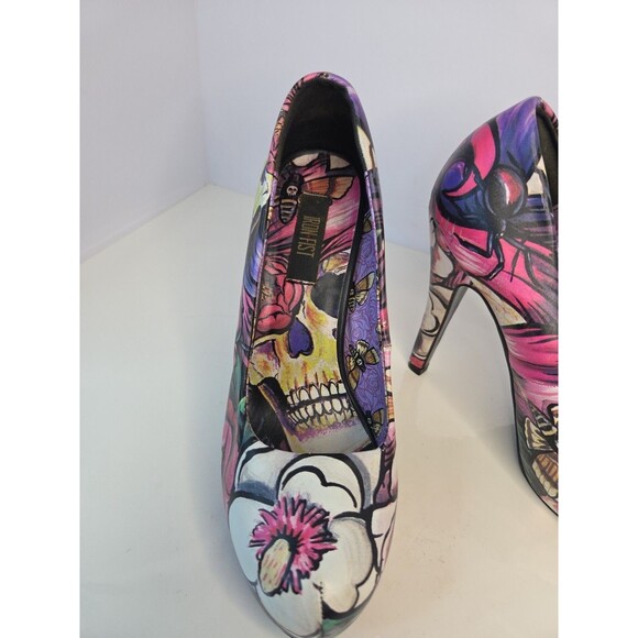 Iron Fist Funky Unique Skulls & Spiders US Sz 6 Platform 4" High Heels Statement - Picture 2 of 13